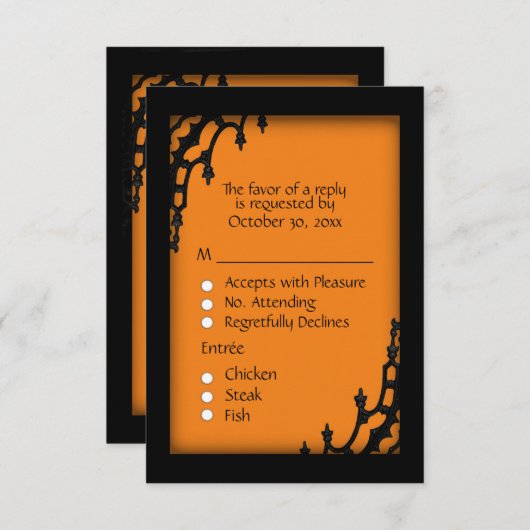 Oranje gotische RSVP met menu keuze (Voorkant / Achterkant)