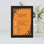 Oranje gotische RSVP met menuoptie Kaartje (Staand voorkant)