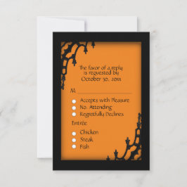 Oranje gotische RSVP met menuoptie Kaartje