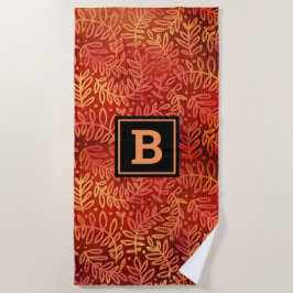 Oranje goud blad patroon monogram krachtig modern strandlaken