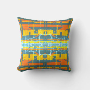 Oranje Goud Blauw Wit Patroon Zuidwest Look Kussen
