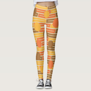 Oranje, goud, bruine rechthoeken en cirkels leggings