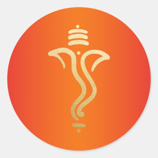 Oranje Goud Feestelijke Ganesh / Indiase God Ronde Sticker (Voorkant)