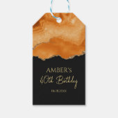 Oranje Goud Glitter Waterverf Marmer Cadeaulabel (Voorkant)