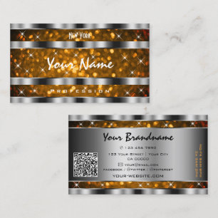 Oranje Goud Glitters Glans Sterren QR Code Zilver Visitekaartje