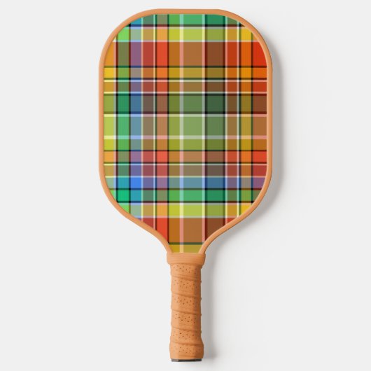 Oranje Goud Groen Blauw Paarse Zwart Wit Plaid Pickleball Paddle (Voorkant)