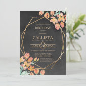 Oranje Goud Zwart Bloemen Terrarium Verjaardagsfee Kaart (Staand voorkant)