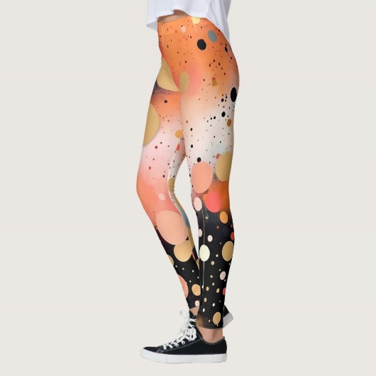 Oranje Goud Zwart Party Print Leggings (Links)