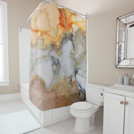 Oranje gouden alcoholinkt douchegordijn (In situ)