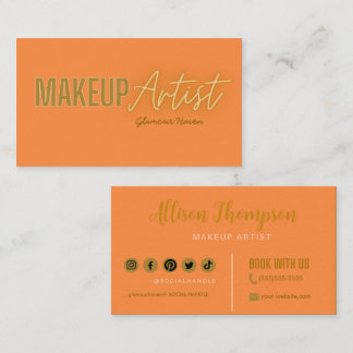 Oranje gouden elegante make-up artiest Visitekaart Visitekaartje