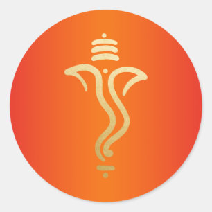 Oranje Gouden Festieve Ganesh/ Indiase God Ronde Sticker