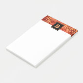 Oranje gouden gebladerte bladeren patroon monogram post-it® notes (Schuin)