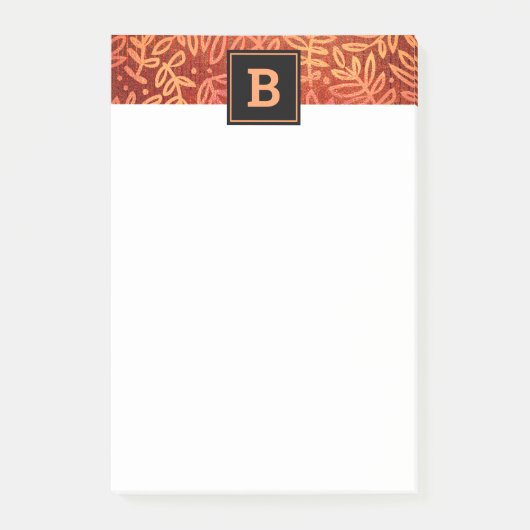 Oranje gouden gebladerte bladeren patroon monogram post-it® notes (Voorkant)