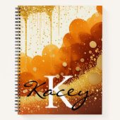 Oranje Gouden Glitter Girly Monogram Naam Notitieboek (Voorkant)