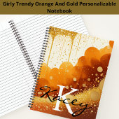 Oranje Gouden Glitter Girly Monogram Naam Notitieboek