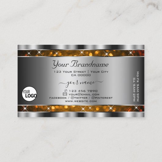 Oranje Gouden Glitter Sparkle Stars Logo Silver Visitekaartje (Achterkant)