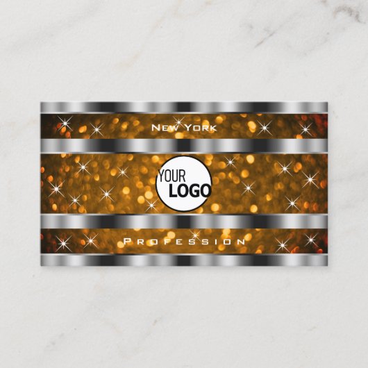 Oranje Gouden Glitter Sparkle Stars Logo Silver Visitekaartje (Voorkant)