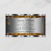 Oranje Gouden Glitter Sparkle Stars Monogram Zilve Visitekaartje (Achterkant)