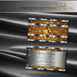 Oranje Gouden Glitter Sparkle Stars Monogram Zilve Visitekaartje