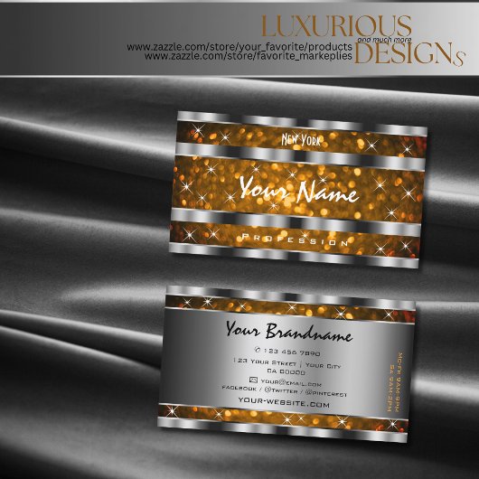 Oranje Gouden Glitter Sparkle Stars Zilveren Decor Visitekaartje