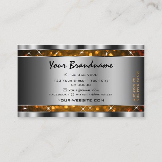 Oranje Gouden Glitter Sparkle Stars Zilveren Decor Visitekaartje (Achterkant)