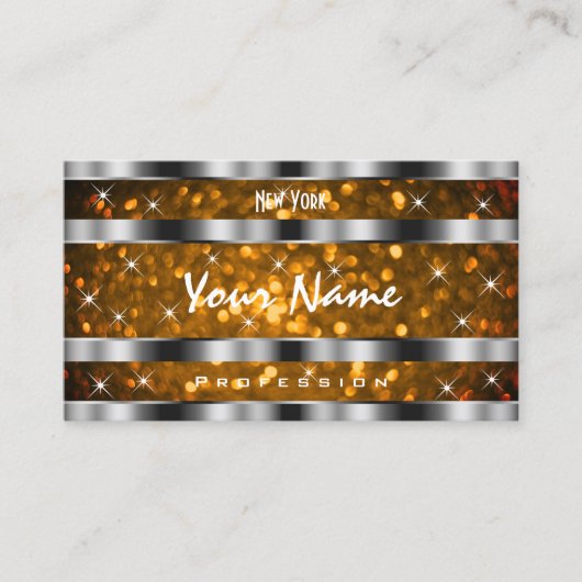 Oranje Gouden Glitter Sparkle Stars Zilveren Decor Visitekaartje (Voorkant)