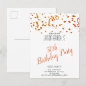 Oranje goudglitter Confetti White 50e verjaardag Uitnodiging Briefkaart (Voorkant / Achterkant)