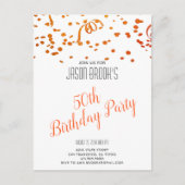 Oranje goudglitter Confetti White 50e verjaardag Uitnodiging Briefkaart (Voorkant)
