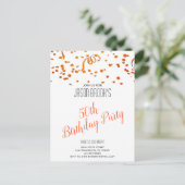 Oranje goudglitter Confetti White 50e verjaardag Uitnodiging Briefkaart (Staand voorkant)