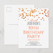 Oranje goudglitter Confetti White 50e verjaardag Uitnodiging Briefkaart (Voorkant / Achterkant)