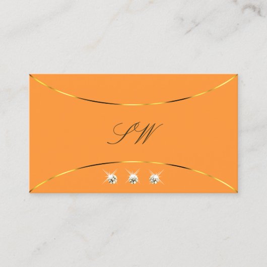 Oranje goudkleurige diamanten en monogram visitekaartje (Voorkant)