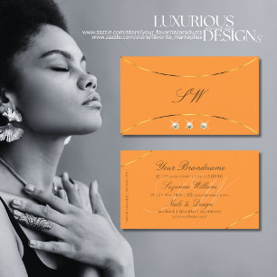 Oranje goudkleurige diamanten en monogram visitekaartje
