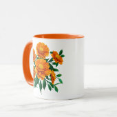 Oranje goudsbloem boeket met groene bladeren mok (Voorkant links)