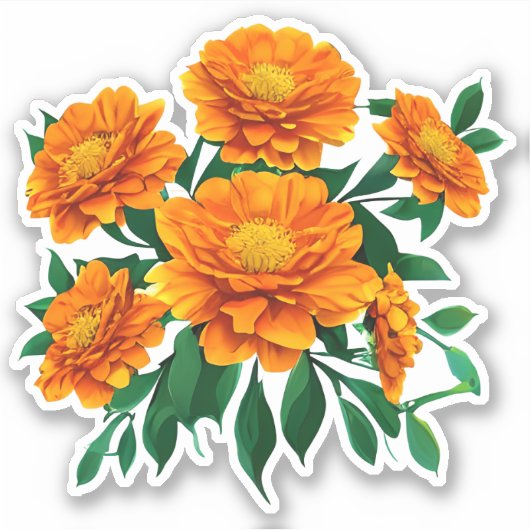 Oranje goudsbloem boeket met groene bladeren sticker (Voorkant)