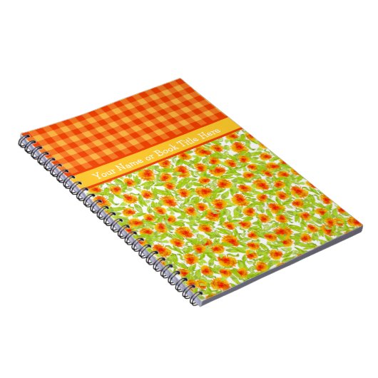 Oranje goudsbloemen en check Gingham Spiral Notiti Notitieboek (Rechterzijde)