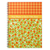 Oranje goudsbloemen en check Gingham Spiral Notiti Notitieboek (Voorkant)