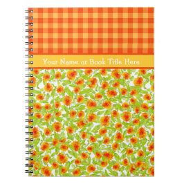 Oranje goudsbloemen en check Gingham Spiral Notiti Notitieboek