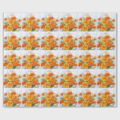 Oranje goudsbloemen in volle bloei Happy Birthday Cadeaupapier (Vlak)