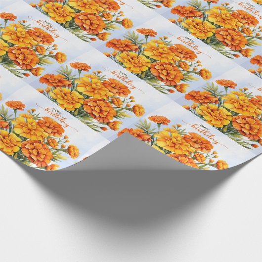 Oranje goudsbloemen in volle bloei Happy Birthday Cadeaupapier (Hoek)