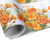 Oranje goudsbloemen in volle bloei Happy Birthday Cadeaupapier (Rol Hoek)