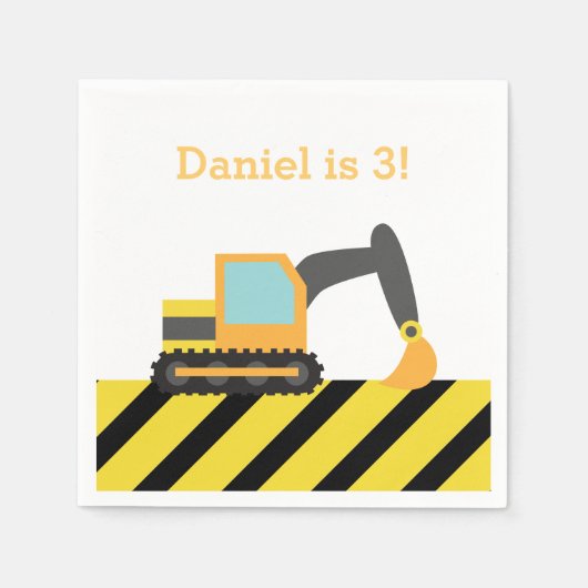 Oranje Graafmachine Bouw Kids Verjaardagsfeest Servet (Voorkant)