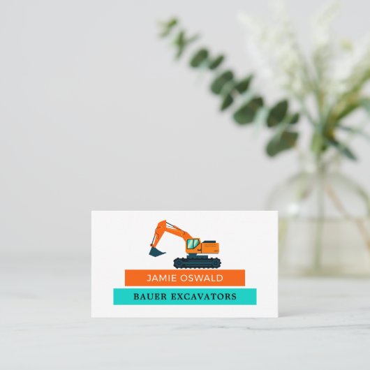 Oranje graafmachine, bouwmachines visitekaartje (Staand voorkant)