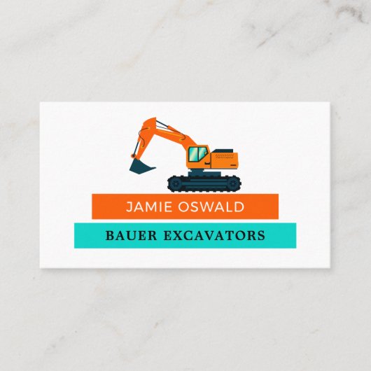 Oranje graafmachine, bouwmachines visitekaartje (Voorkant)