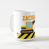 Oranje graafmachine, bouwvoertuig, voor kinderen koffiemok (Voorkant links)