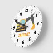 Oranje graafmachine, bouwvoertuig, voor kinderen ronde klok (Hoek)