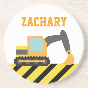 Oranje graafmachine, bouwvoertuig, voor kinderen zandsteen onderzetter