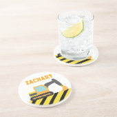 Oranje graafmachine, bouwvoertuig, voor kinderen zandsteen onderzetter (Zijkant)