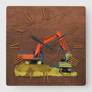 Oranje graafmachine en gele Dump Wall Clock Vierkante Klok