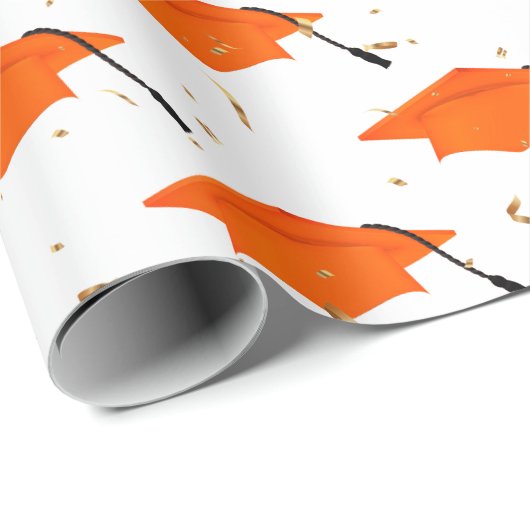 Oranje gradatiekappen en goudConfetti Cadeaupapier (Rol Hoek)