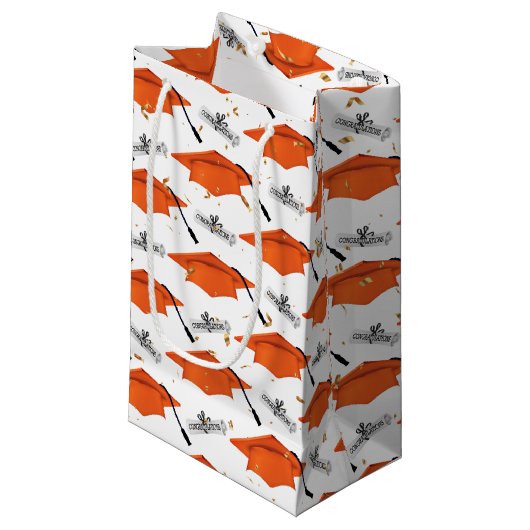 Oranje gradatiekappen met diploma's klein cadeauzakje (Voorkant Gekanteld)